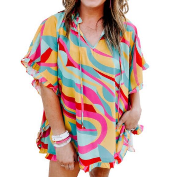 ENTRO Oversized  Ruffle Sleeve Blouse, Size S/M - Picture 4 of 11